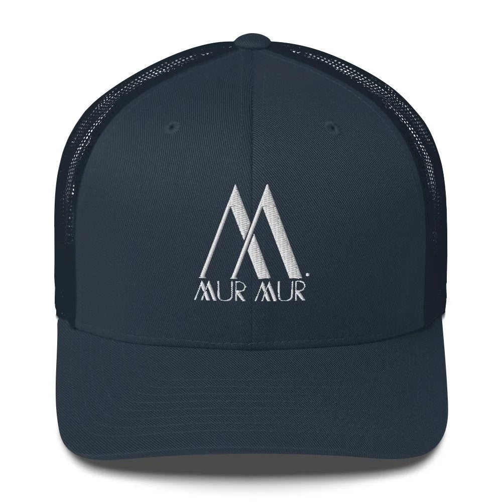 Mur Mur Embroidered Trucker Cap (White Thread) — Navy/ White