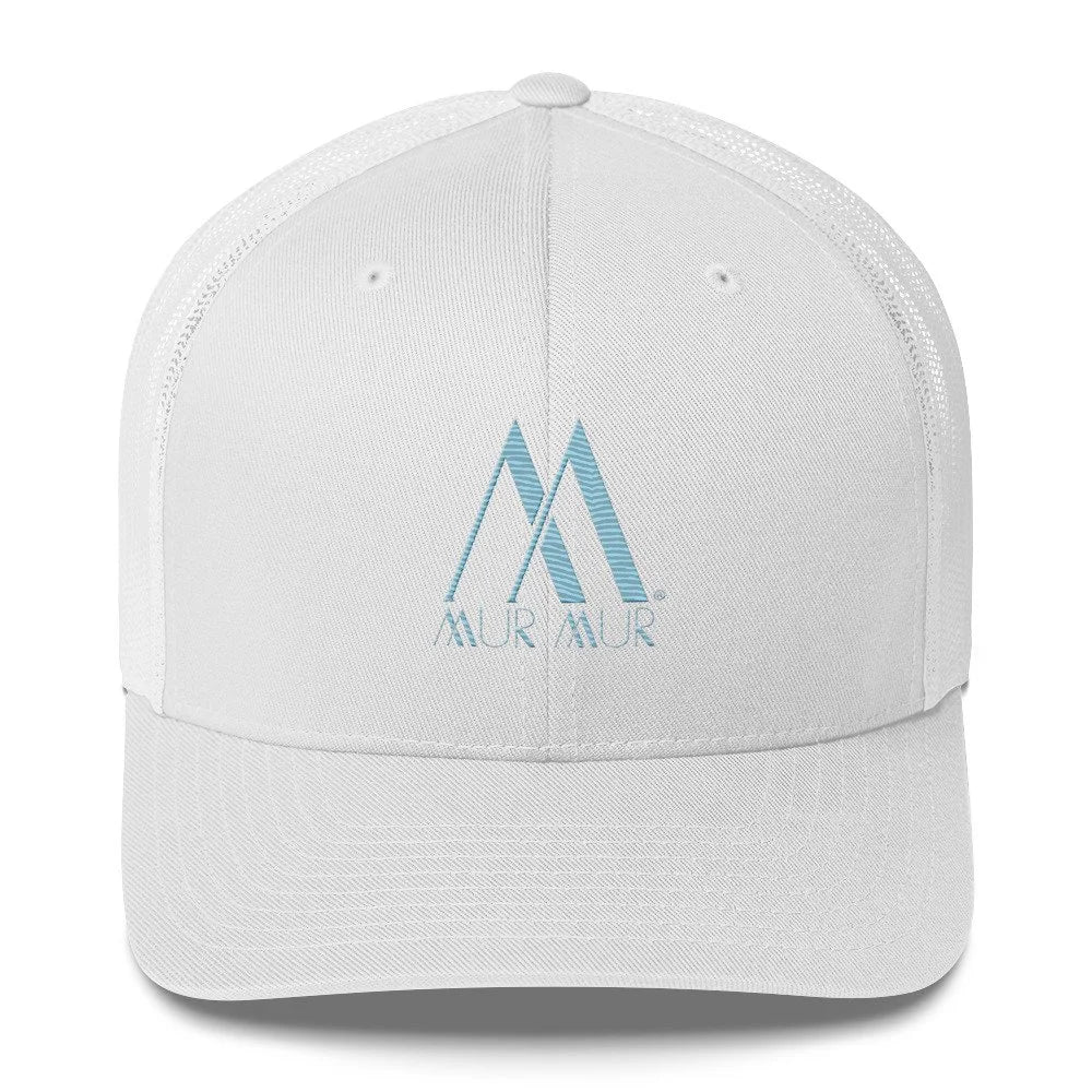 Mur Mur Embroidered Trucker Cap (Blue Thread) — White