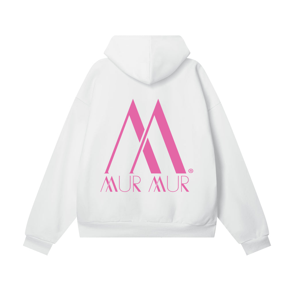 Mur Mur Essential Heavyweight Hoodie with Hidden Pocket   (Pink Logo)