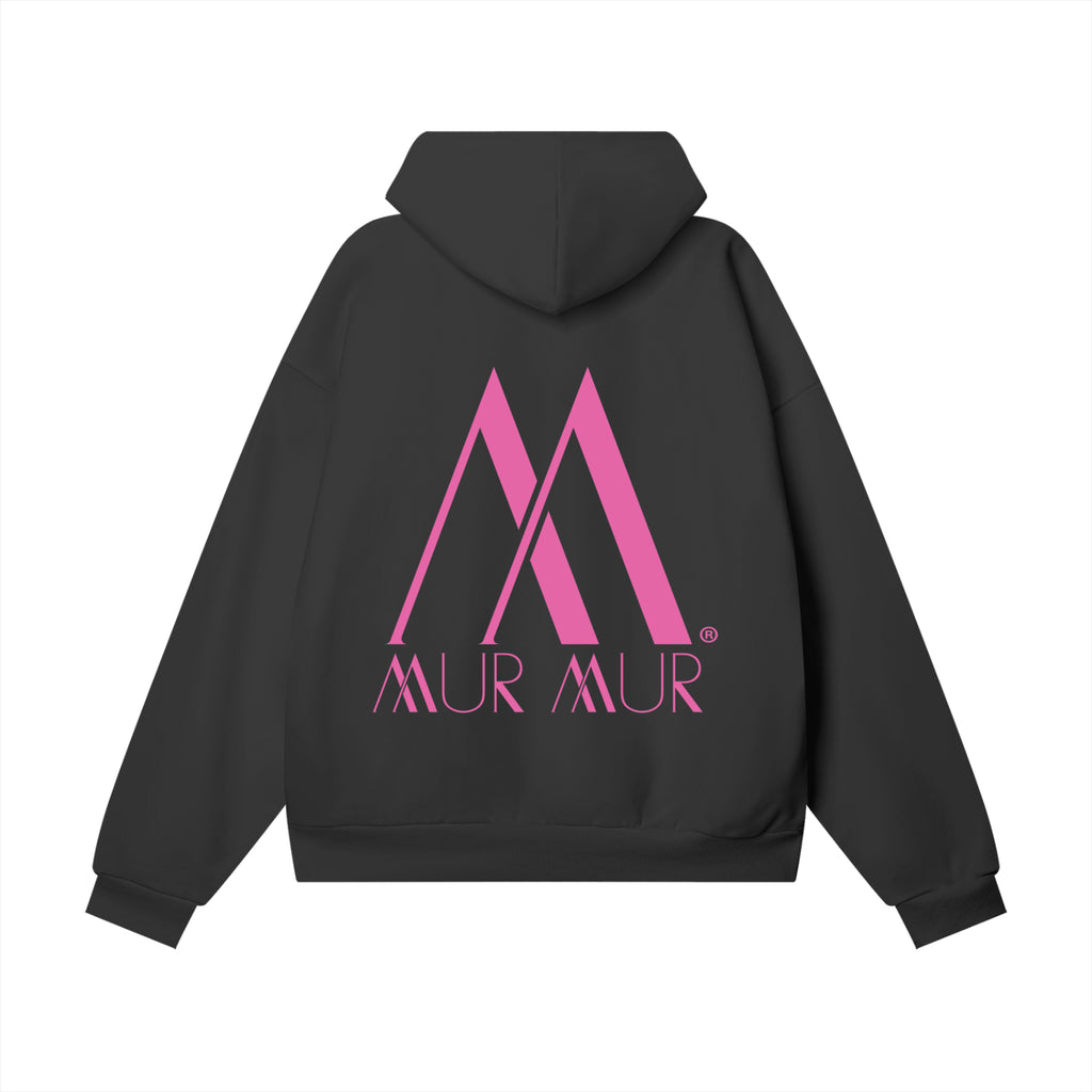 Mur Mur Essential Heavyweight Hoodie with Hidden Pocket   (Pink Logo)